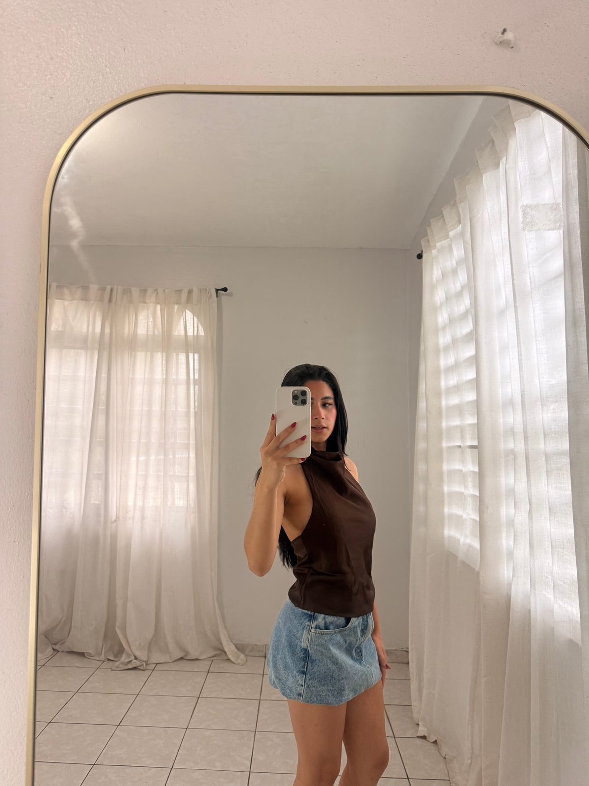 Cocoa Satin Halter Top